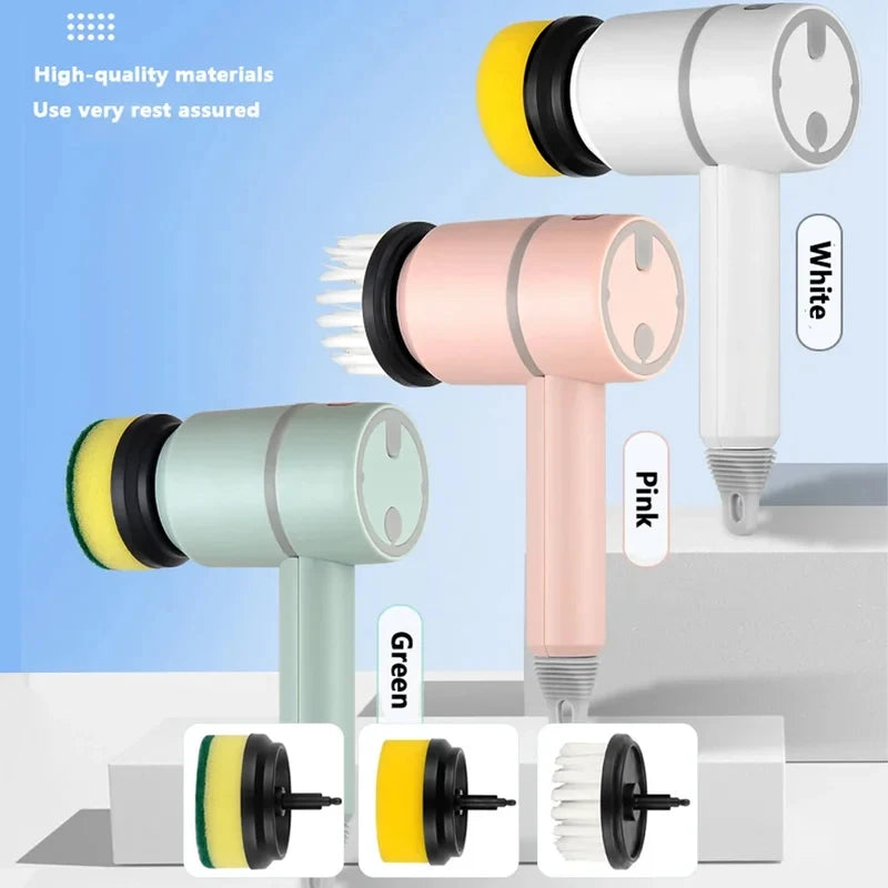 Multifunctional Electric Cleaning Brush Long Handle Replaceable Brush Heads USB Rechargeable Cleaner for Baby Bottle Dishes Bath