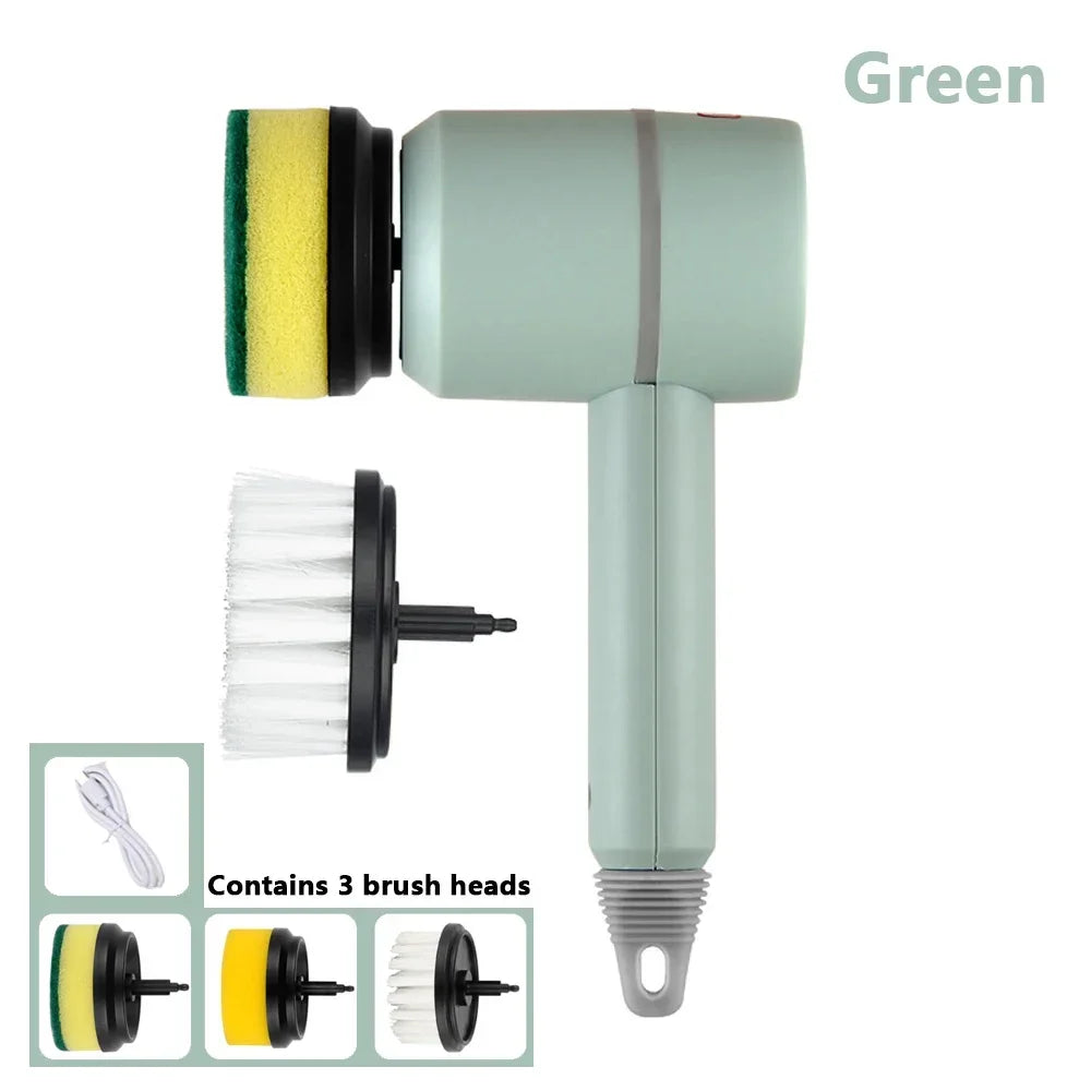 Multifunctional Electric Cleaning Brush Long Handle Replaceable Brush Heads USB Rechargeable Cleaner for Baby Bottle Dishes Bath