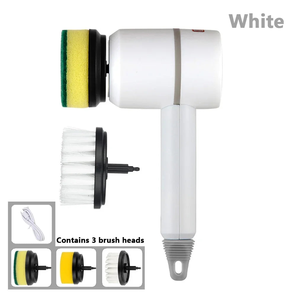 Multifunctional Electric Cleaning Brush Long Handle Replaceable Brush Heads USB Rechargeable Cleaner for Baby Bottle Dishes Bath