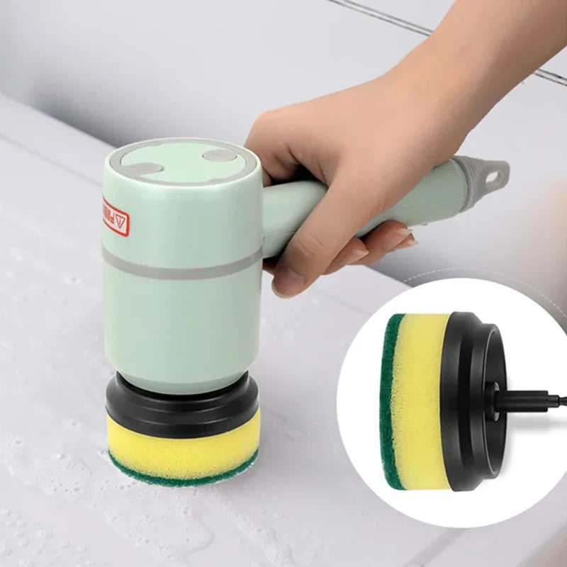 Multifunctional Electric Cleaning Brush Long Handle Replaceable Brush Heads USB Rechargeable Cleaner for Baby Bottle Dishes Bath